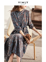 VIMLY Long Sleeve Floral Dress Women 2021 Autumn Elegant Vintage Dresses Office Lady A Line Long Dress Female Vestidos  F8750