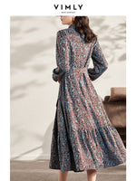VIMLY Long Sleeve Floral Dress Women 2021 Autumn Elegant Vintage Dresses Office Lady A Line Long Dress Female Vestidos  F8750