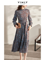VIMLY Long Sleeve Floral Dress Women 2021 Autumn Elegant Vintage Dresses Office Lady A Line Long Dress Female Vestidos  F8750