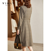 VIMLY New Autumn Dresses For Women Fashion High Waist Long Dress Sashes Button-up Shirt Dress Elegant Female Vestidos F8780