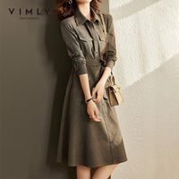 VIMLY New Autumn Dresses For Women Fashion High Waist Long Dress Sashes Button-up Shirt Dress Elegant Female Vestidos F8780