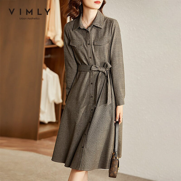 VIMLY New Autumn Dresses For Women Fashion High Waist Long Dress Sash Sheingraceful VIMLY New Autumn Dresses For Women Fashion High Waist Long Dress Sash Sheingraceful