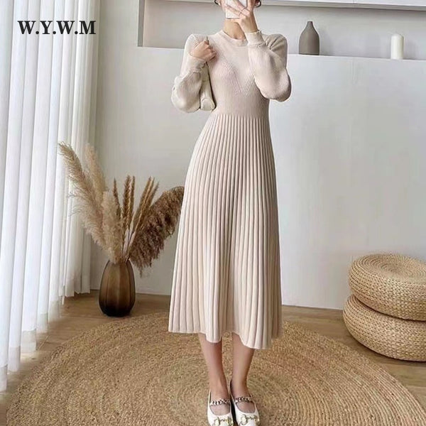 WYWM Winter Fashion Base Mid-length Knitted Dress Women Silmming Thin Sheingraceful WYWM Winter Fashion Base Mid-length Knitted Dress Women Silmming Thin Sheingraceful
