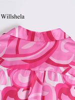 Willshela Women Fashion With Bow Printed Lace Up Mini Dress Vintage Lapel Neck Long Sleeves Female Chic Lady Dresses