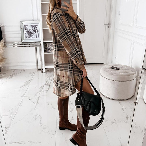 Women Shirt Dress Plaid Long-sleeve Loose Ladies Mini Dresses Oversiz Sheingraceful Women Shirt Dress Plaid Long-sleeve Loose Ladies Mini Dresses Oversiz Sheingraceful