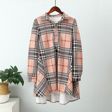 Women Shirt Dress Plaid Long-sleeve Loose Ladies Mini Dresses Oversize Irregular Single Breasted Casual