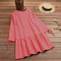 Women  Dress shirt Party Knee Length Dresses Bohemian Long Sleeve O Neck Vestidos Oversized Robe Femme