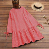 Women  Dress shirt Party Knee Length Dresses Bohemian Long Sleeve O Neck Vestidos Oversized Robe Femme