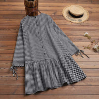 Women  Dress shirt Party Knee Length Dresses Bohemian Long Sleeve O Neck Vestidos Oversized Robe Femme