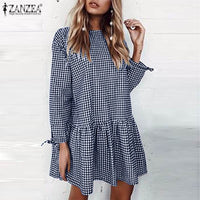 Women  Dress shirt Party Knee Length Dresses Bohemian Long Sleeve O Neck Vestidos Oversized Robe Femme