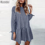 Women  Dress shirt Party Knee Length Dresses Bohemian Long Sleeve O Neck Vestidos Oversized Robe Femme
