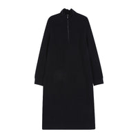 Women Zipper Turtleneck Loose Casual Sweater Dress For Ladies Full Sleeve Female Knitted Midi Dresses 2022 Autumn Winter DS425
