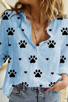 Women's Dog Paw Heart Print Blouse