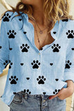 Women's Dog Paw Heart Print Blouse