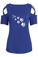 Women's Dog Paw Print Cold Shoulder Short Sleeve T Shirts