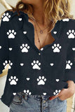 Women's Dog Paw Heart Print Blouse